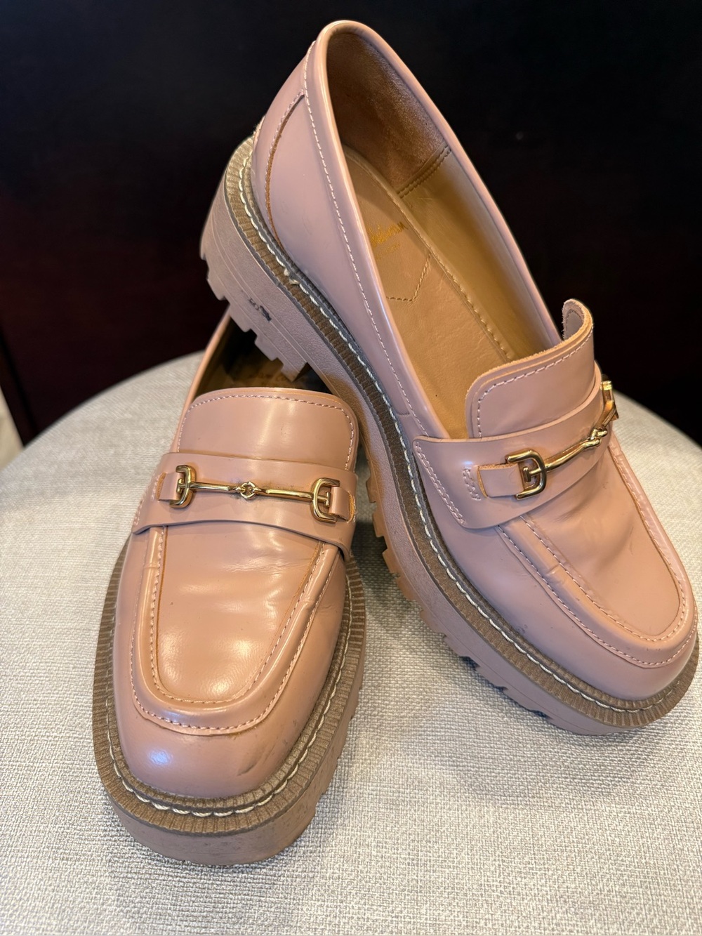 Sam Edelman Nude pink/beige Lug Sole women’s loafers with Gold  Bit Detail